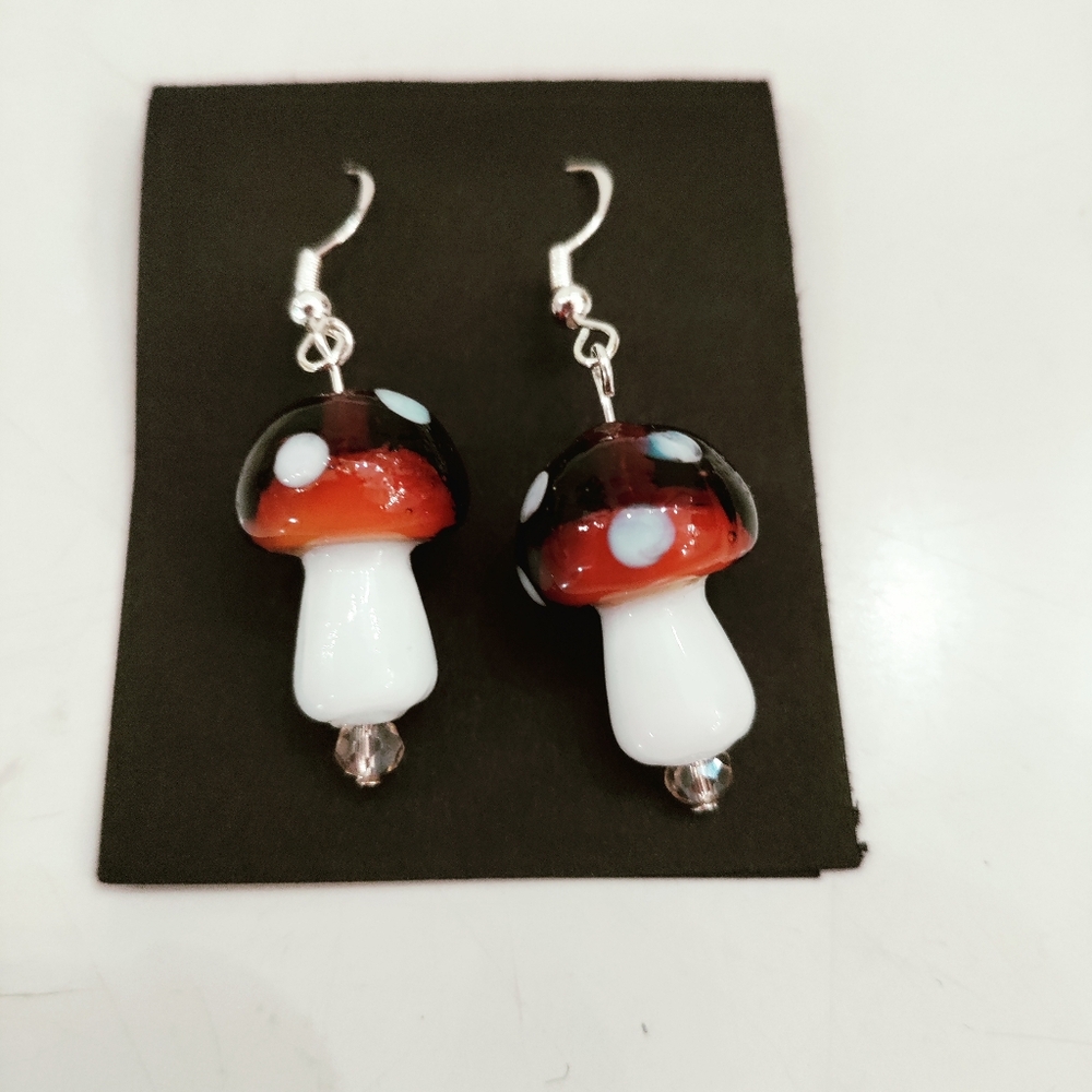 ✨ 4/$15 Handmade Glass Mushroom Earrings